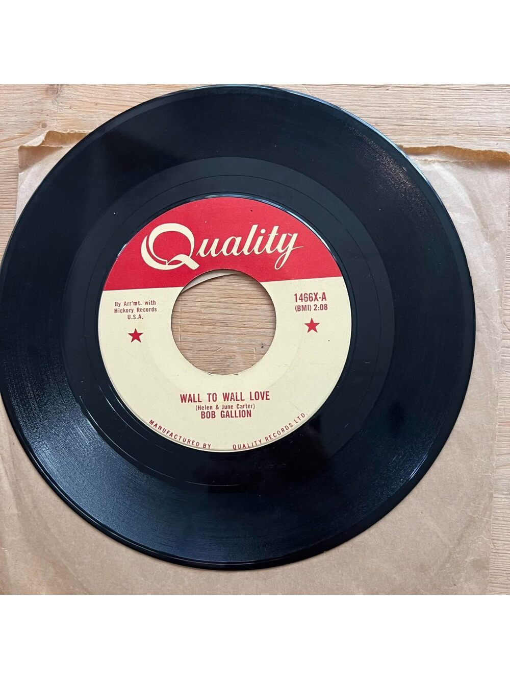 Bob Gallion - Wall to Wall Love/Happy Birthday, My Darlin' 45rpm VG+ R16